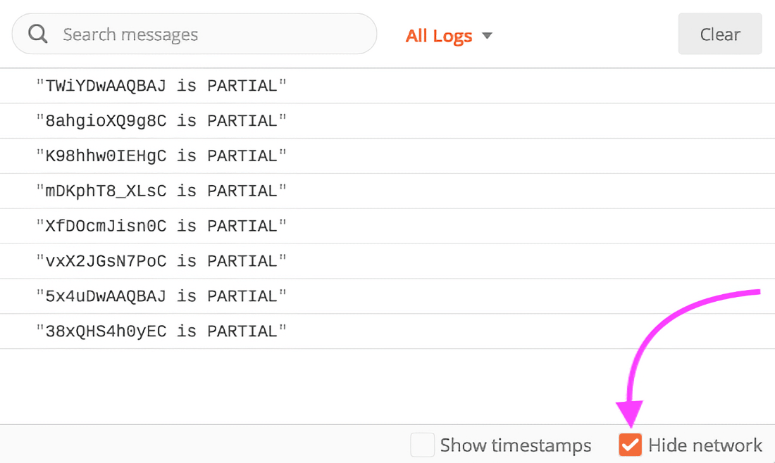 Hide the network from the console log