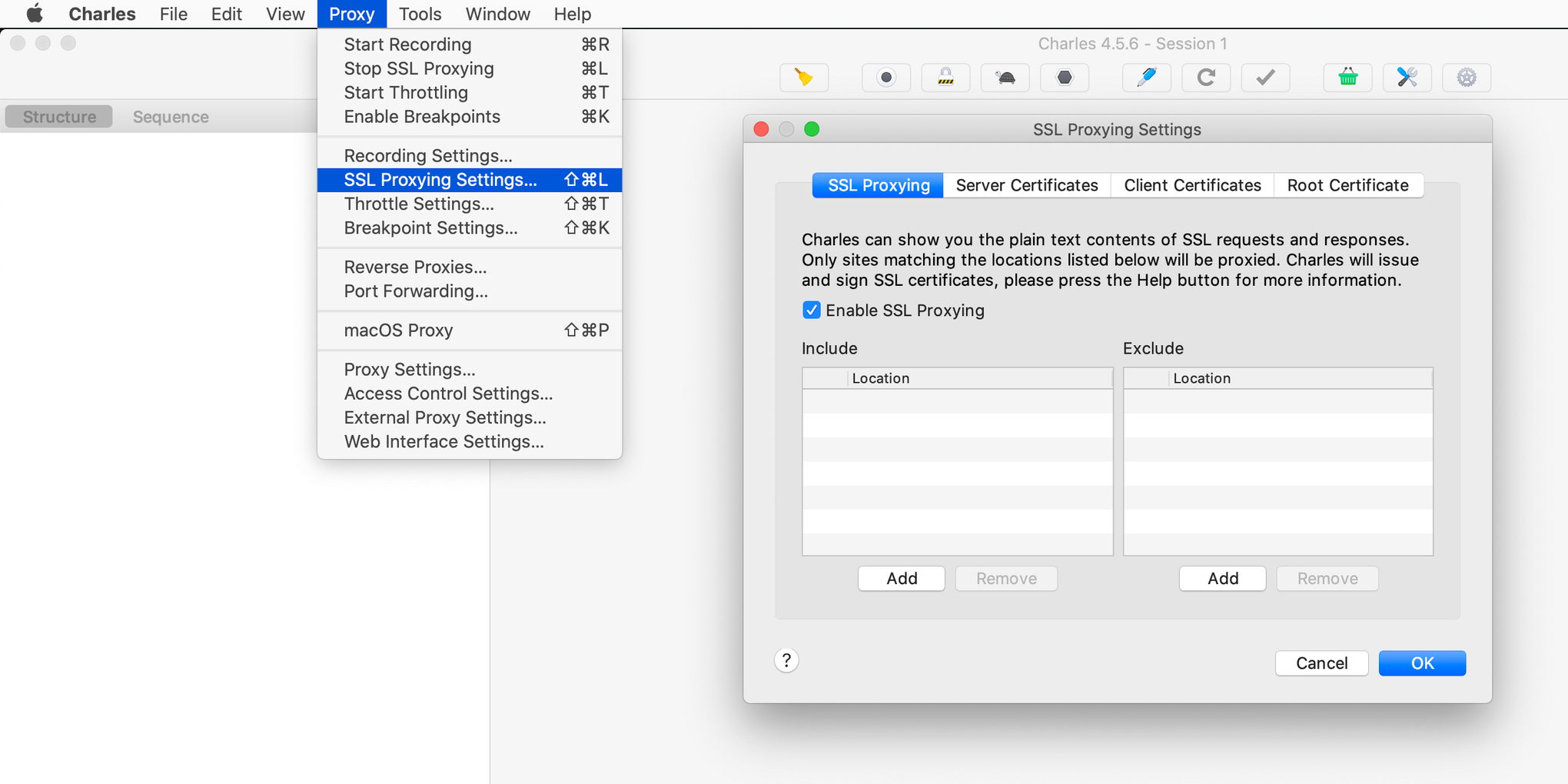 SSL Proxying Settings