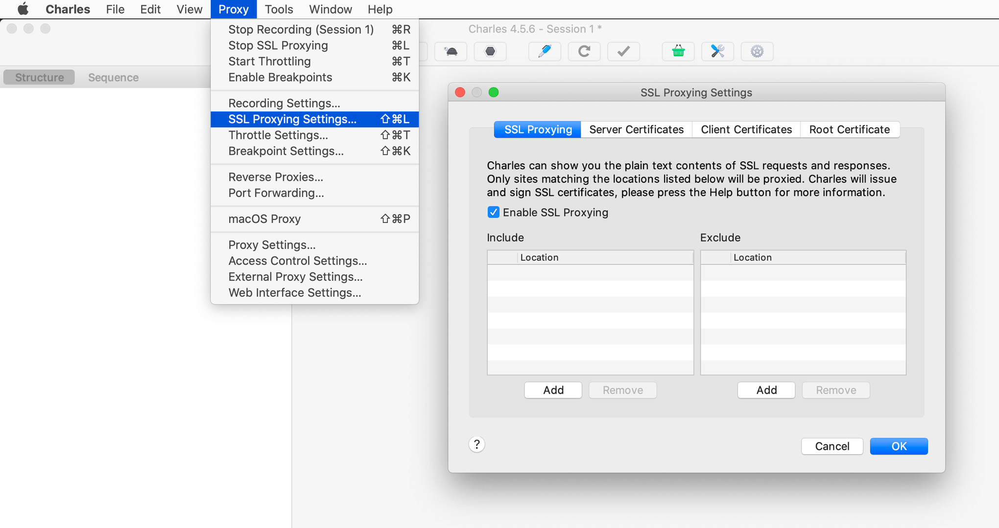 Charles → Proxy → SSL Proxying Settings