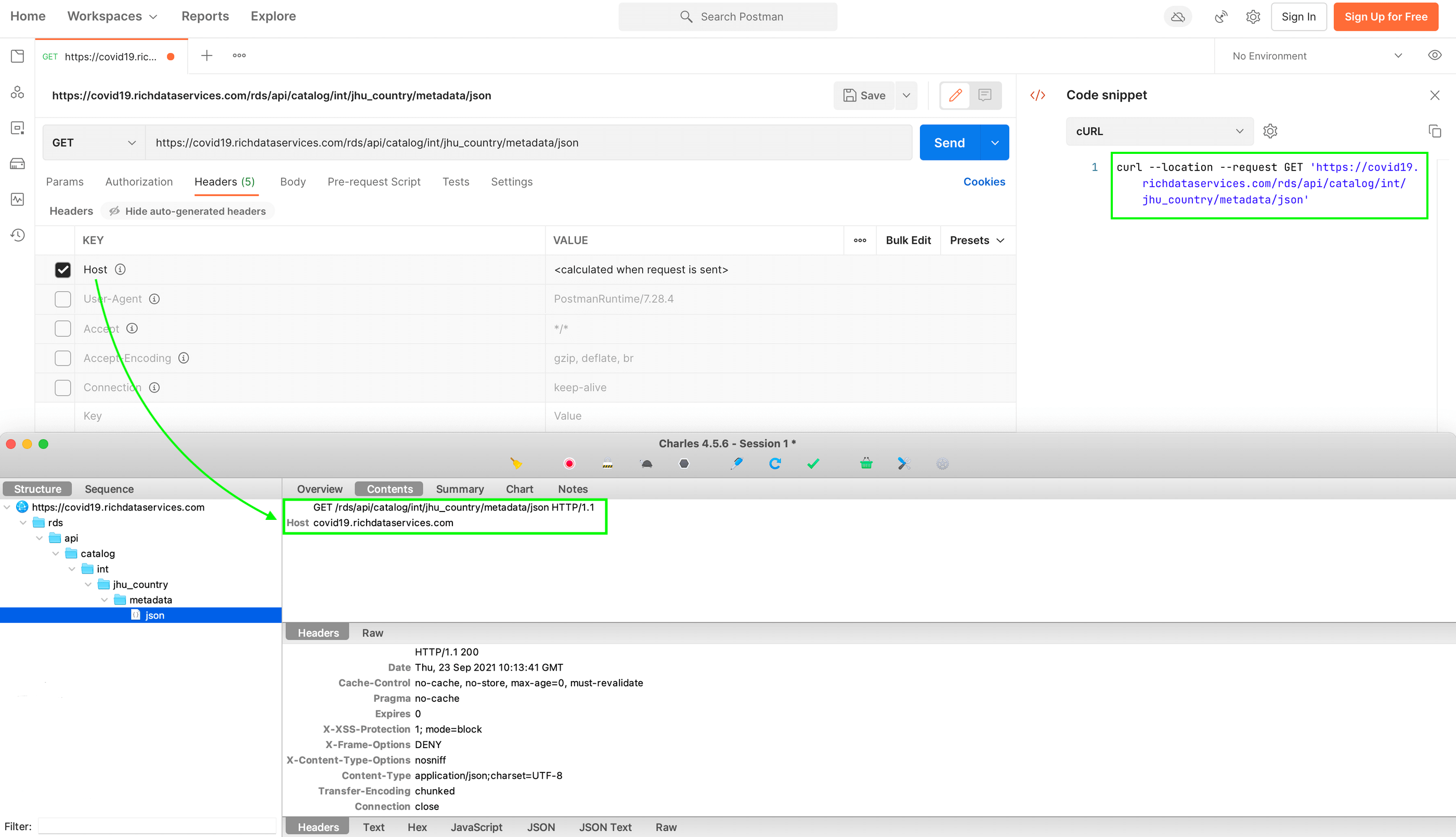 Comparison of requests in Postman and Charles