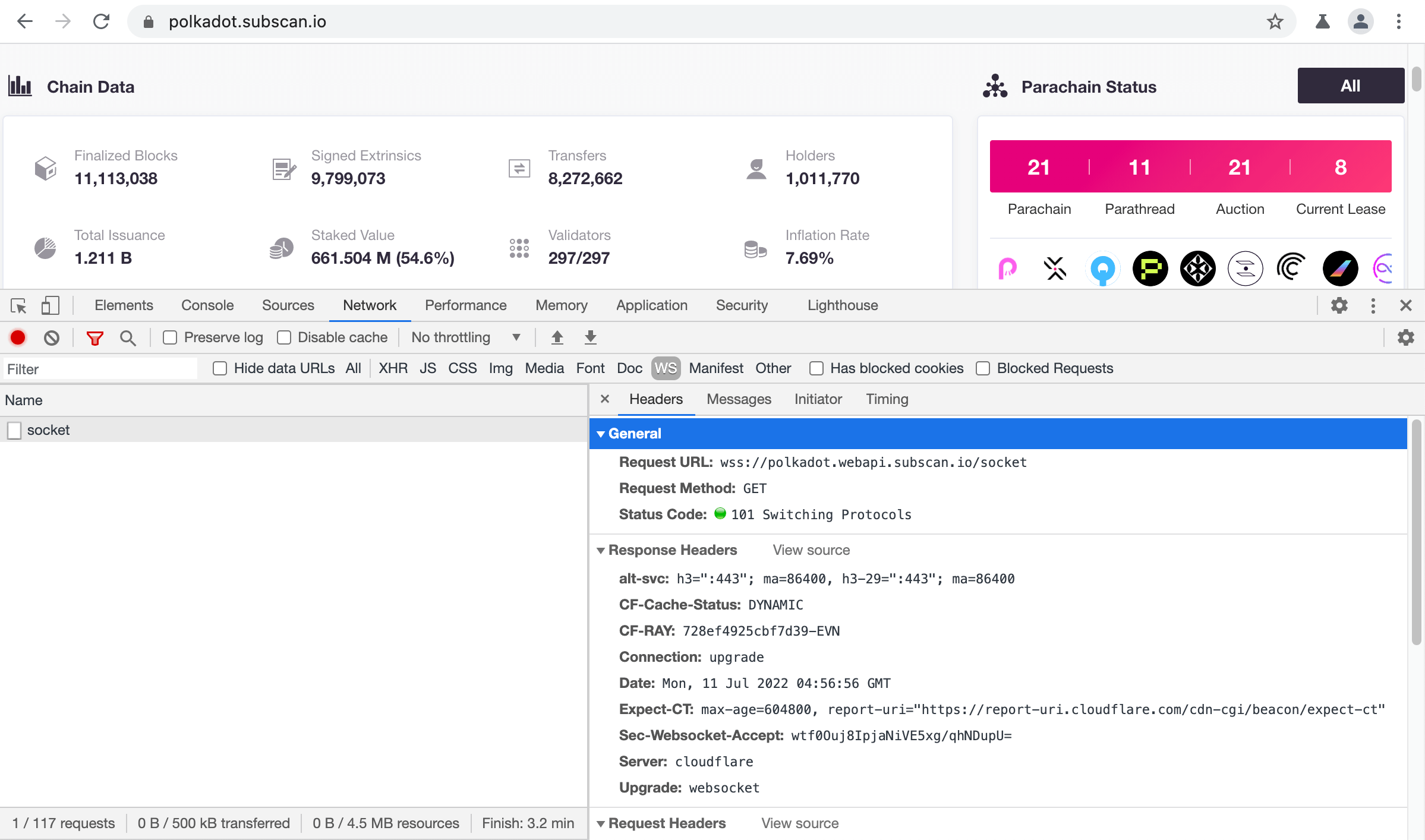 WebSocket resource’s details in Chromium