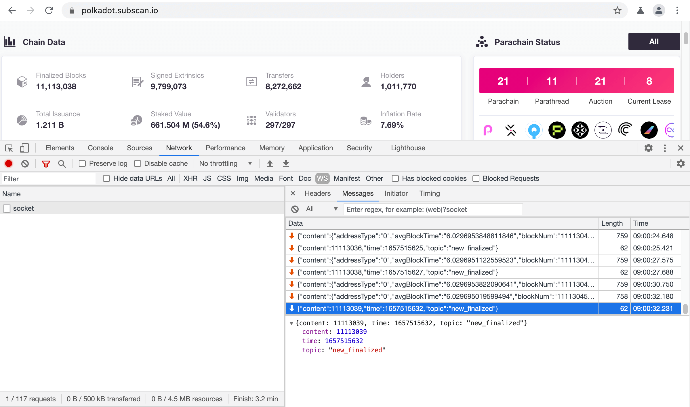 WebSocket resource’s details in Chromium