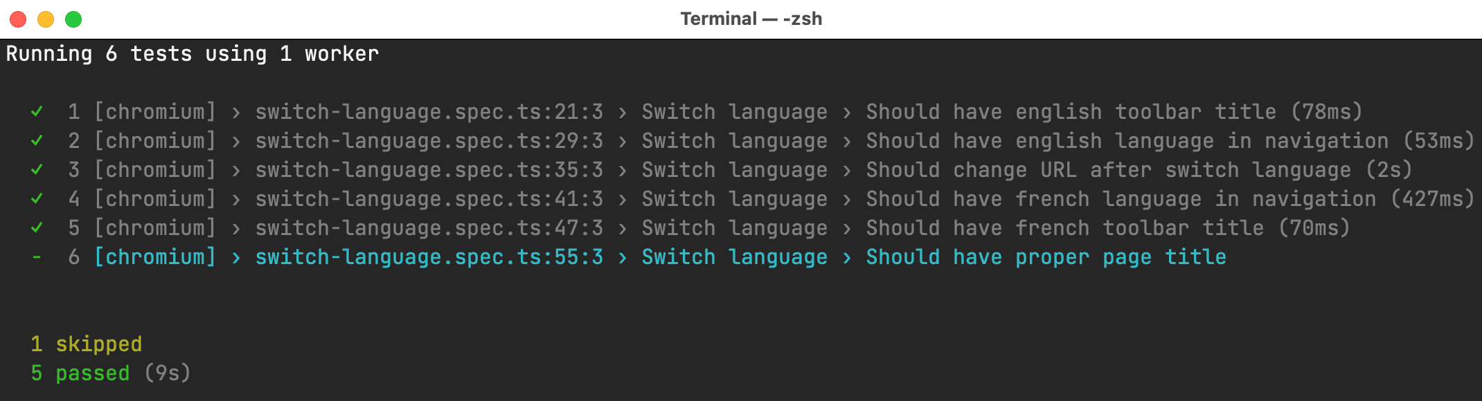 Example of skipped test in a list reporter