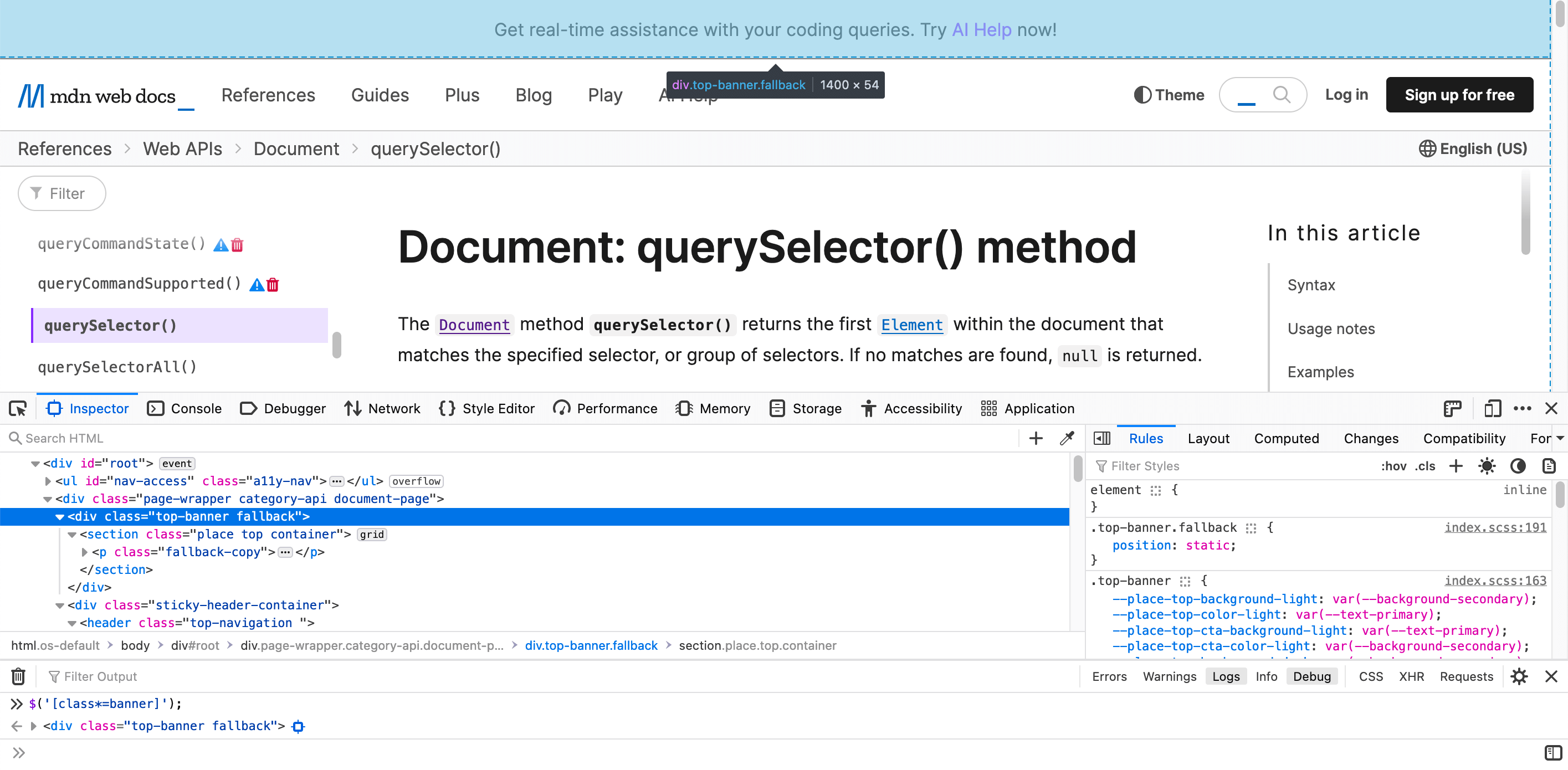 document.querySelector() or $()_