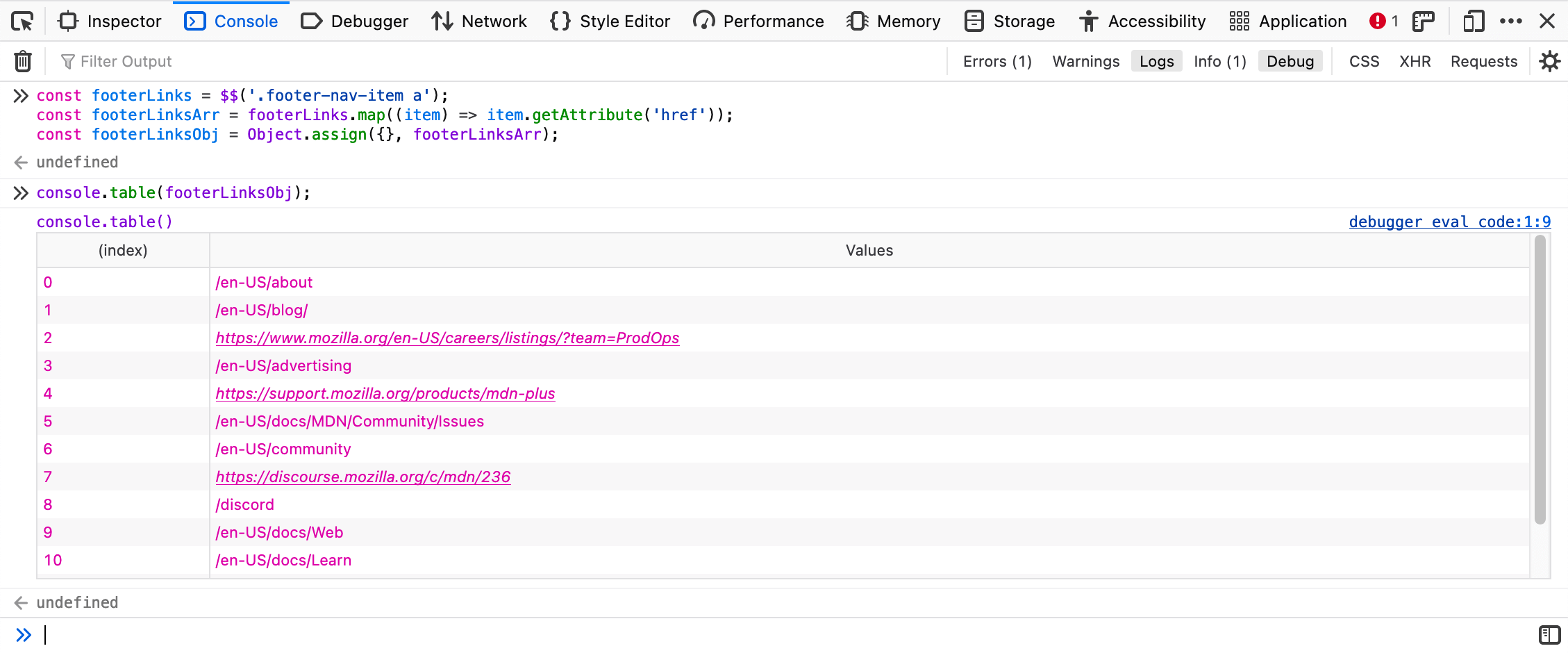 console.table()