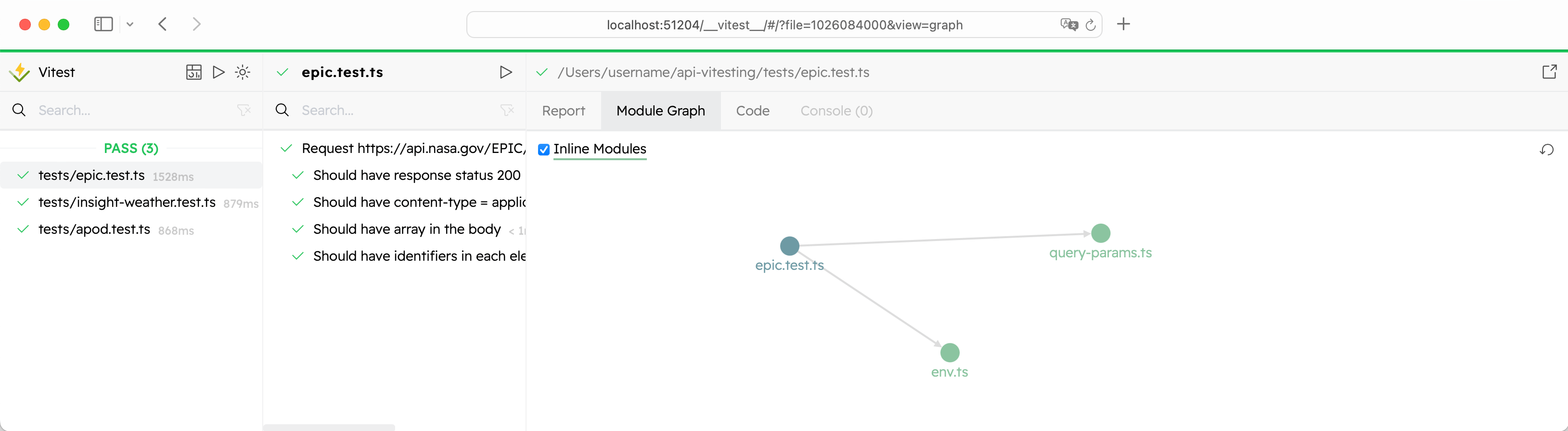 Vitest UI Module Graph tab