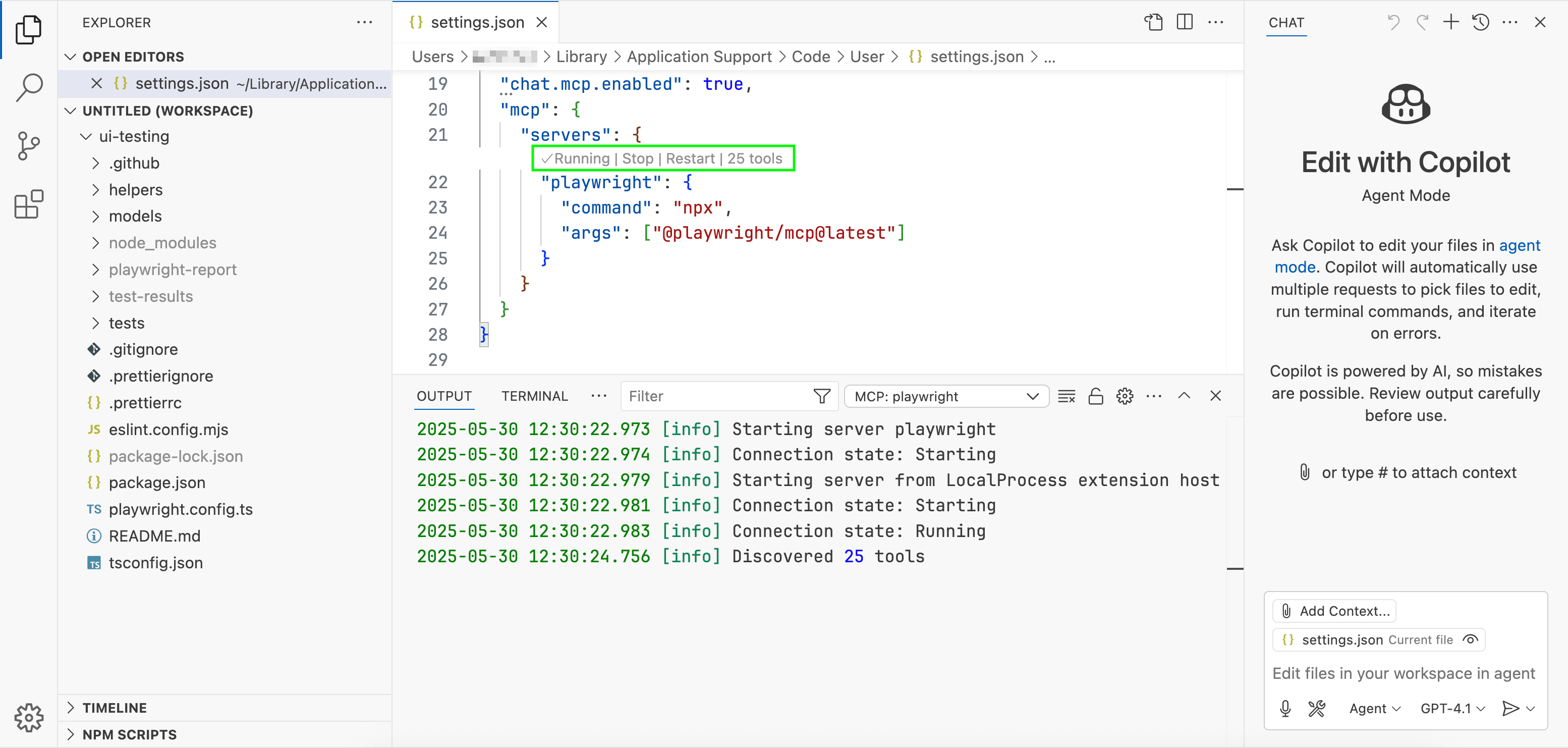 Running Playwright MCP server in VS Code