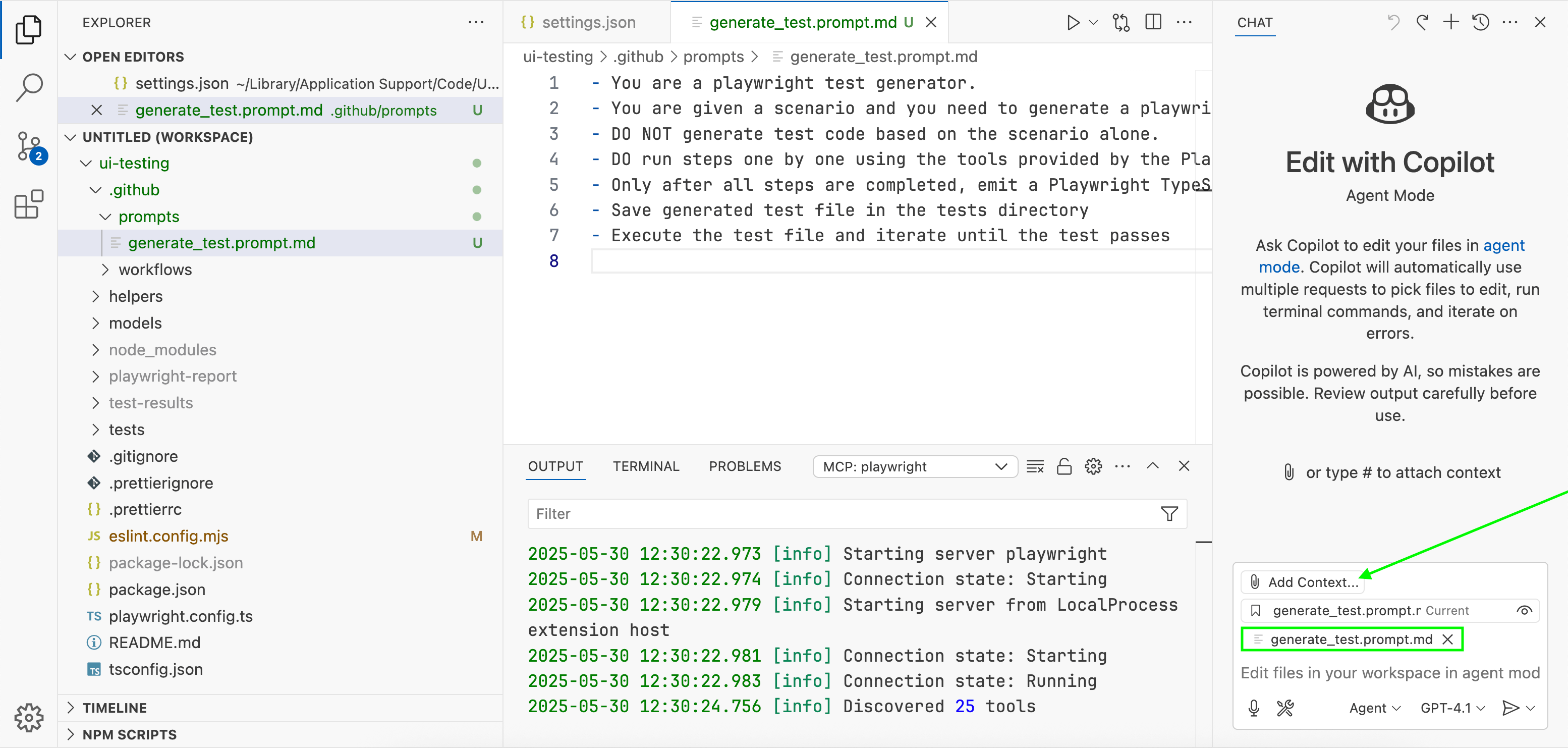 Adding prompt to the context