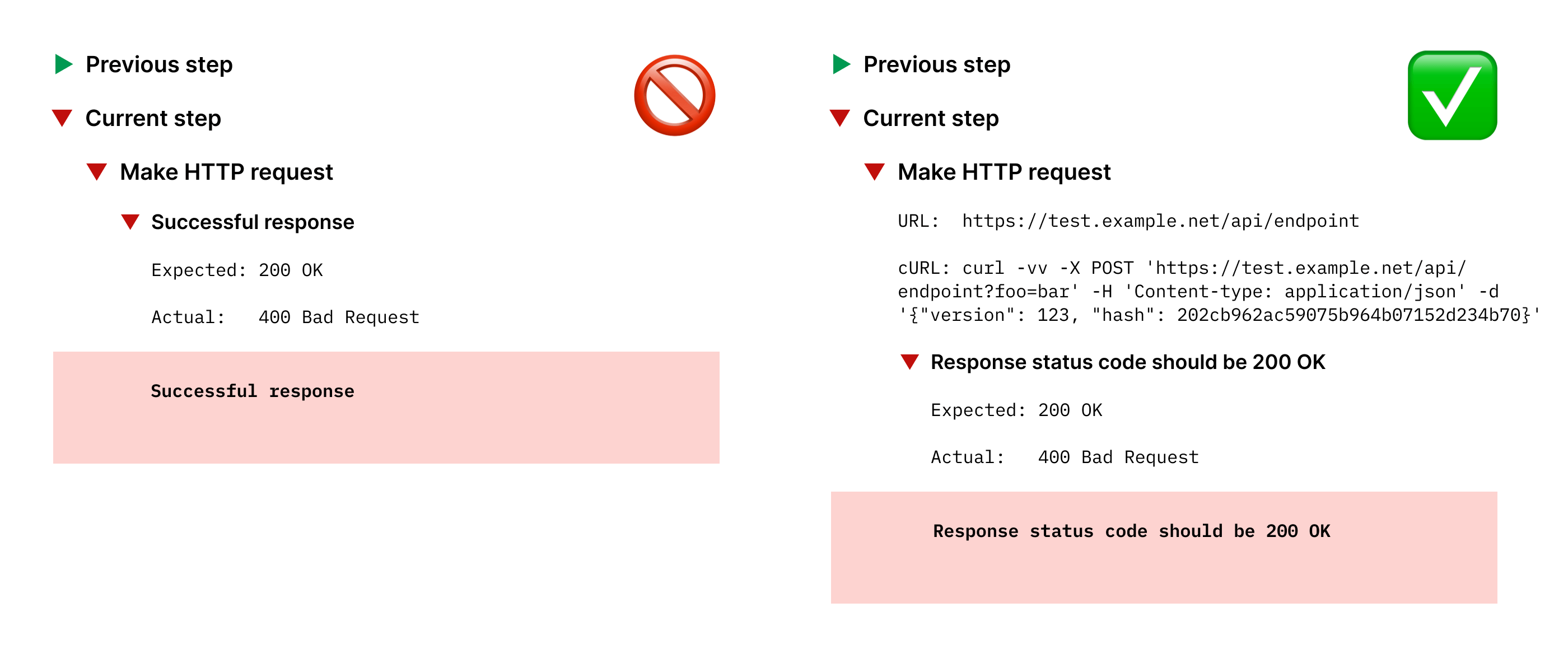 Test report without logging; with logging API request.