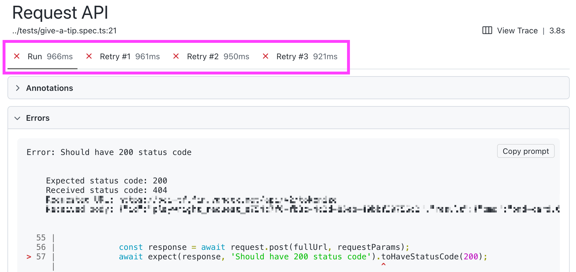 Example of Playwright report with retries.