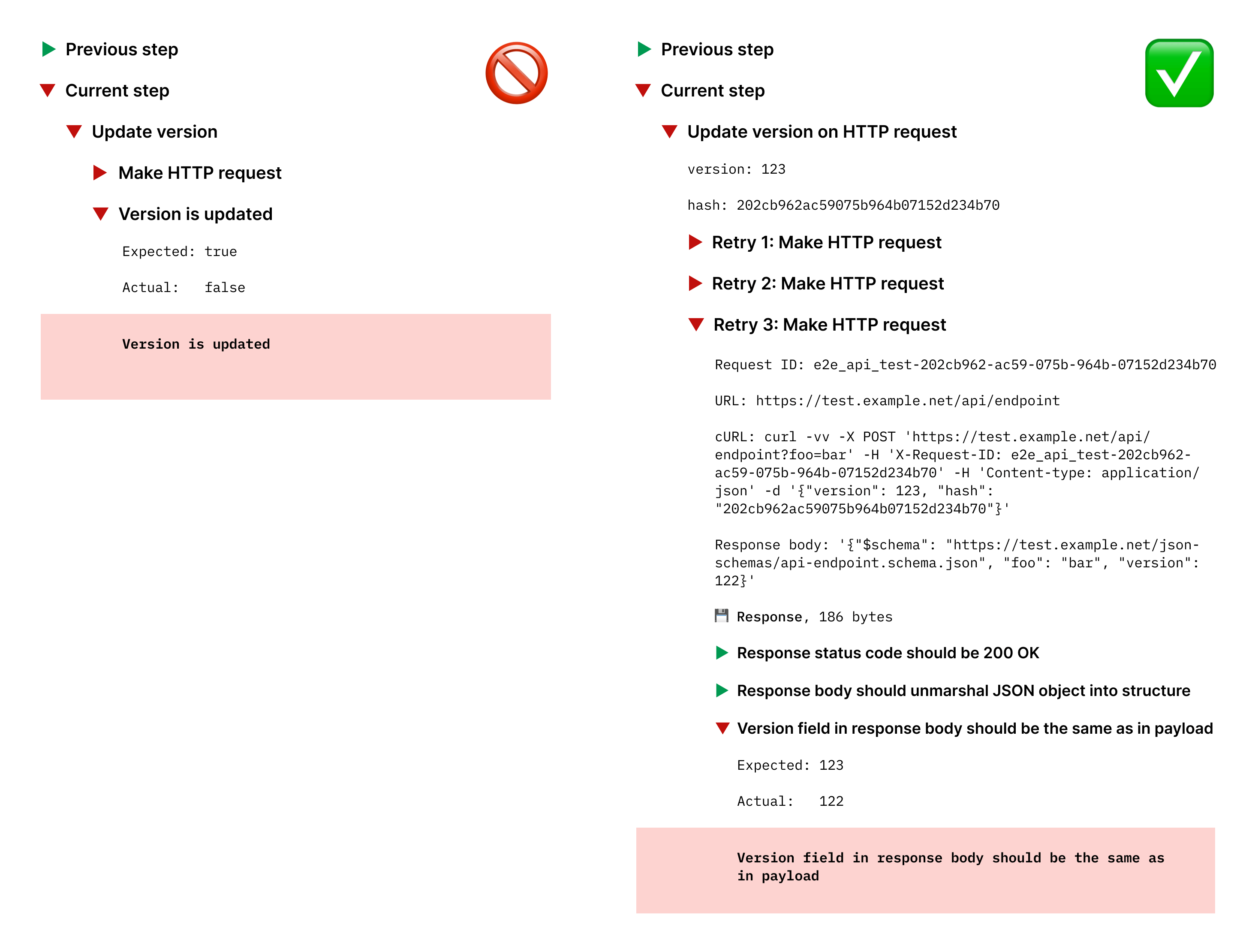 Test report without retries output; with a clear display of retries.