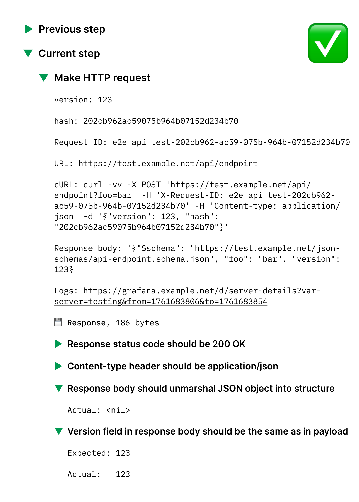 Test report for passed test with debug info.